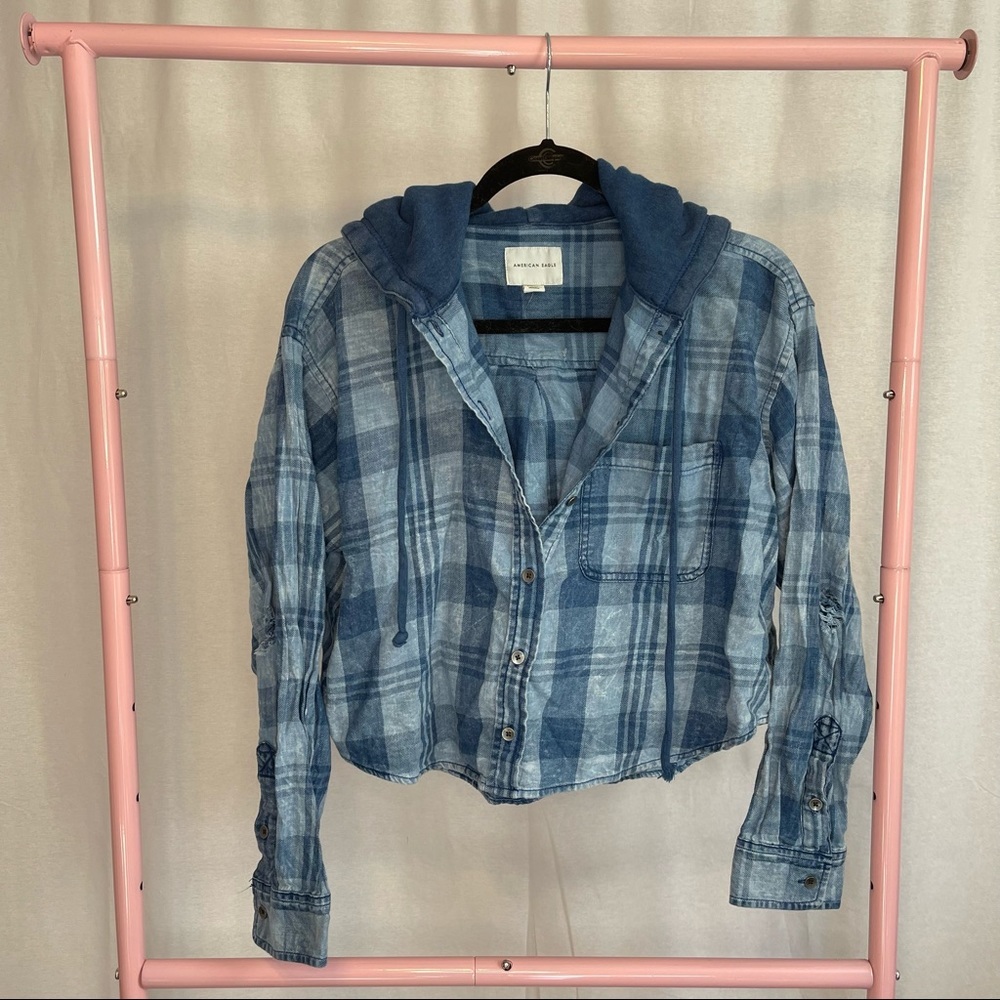 American Eagle Cropped Flannel Hoodie size Medium